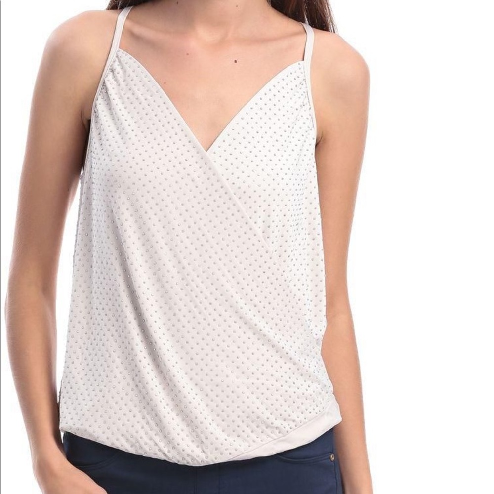NWT Bebe surplice embellished top